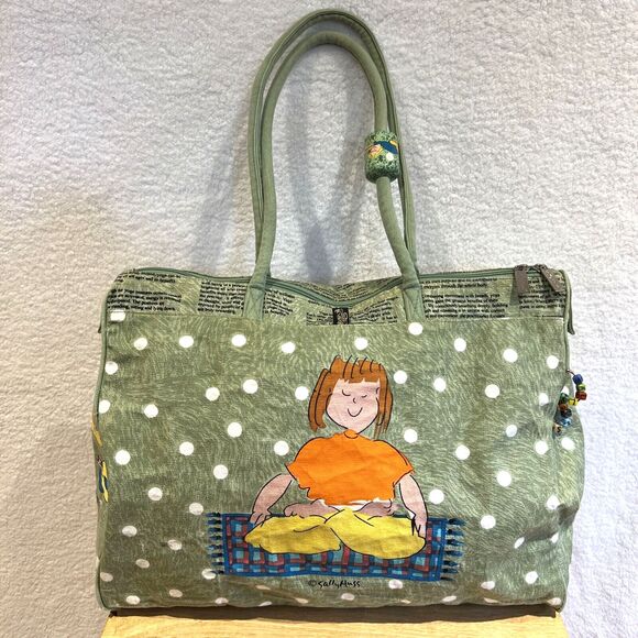 Sally Huss Yoga Poses Beach Duffle Tote Bag Large w Pocket & Inspiration Writing - Picture 3 of 16